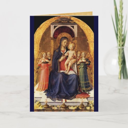 VIRGIN WITH CHILD AND ANGELS Blue Sapphire Holiday Card