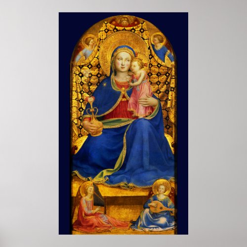 VIRGIN WITH CHILD AND ANGELS by FRA ANGELICO Blue Poster