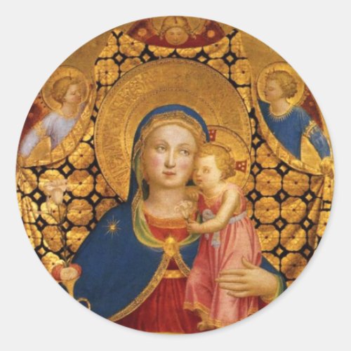 VIRGIN WITH CHILD AND ANGELS CLASSIC ROUND STICKER