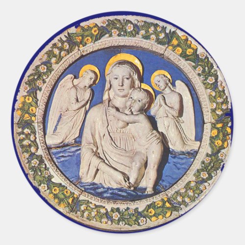VIRGIN WITH CHILD AND ANGELS CLASSIC ROUND STICKER
