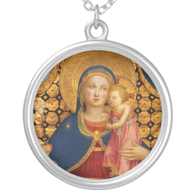 VIRGIN WITH CHILD AND ANGELS detail Silver Plated Necklace (Front)