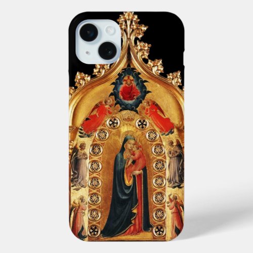 VIRGIN WITH CHILD AND ANGELS GOLD SACRED ART ICON iPhone 15 PLUS CASE