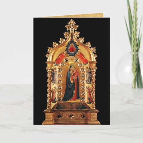 VIRGIN WITH CHILD AND ANGELS GOLD SACRED ART ICON HOLIDAY CARD