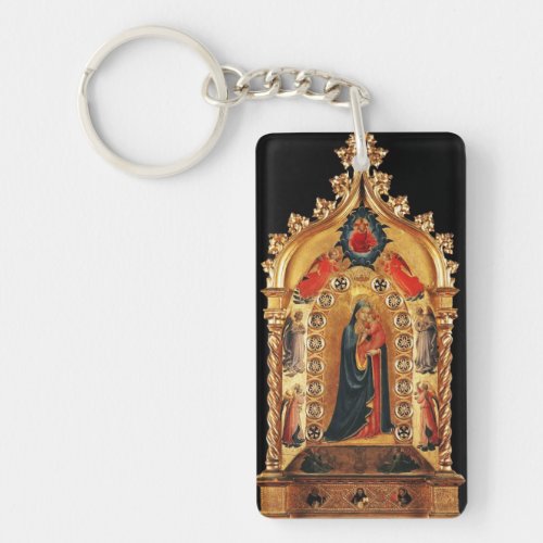 VIRGIN WITH CHILD AND ANGELS GOLD SACRED ART ICON KEYCHAIN