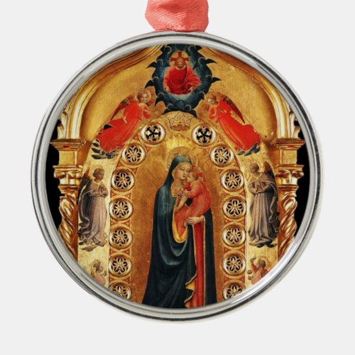 VIRGIN WITH CHILD AND ANGELS GOLD SACRED ART ICON METAL ORNAMENT