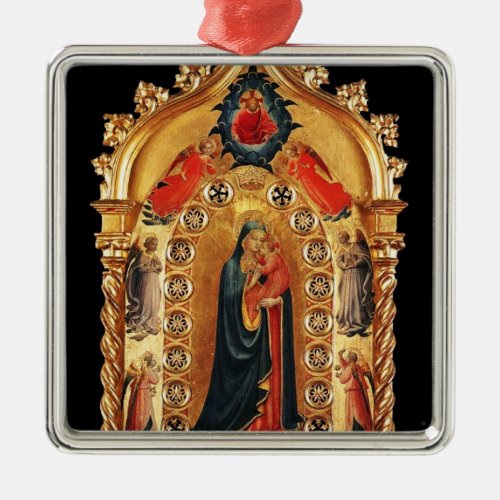 VIRGIN WITH CHILD AND ANGELS GOLD SACRED ART ICON METAL ORNAMENT