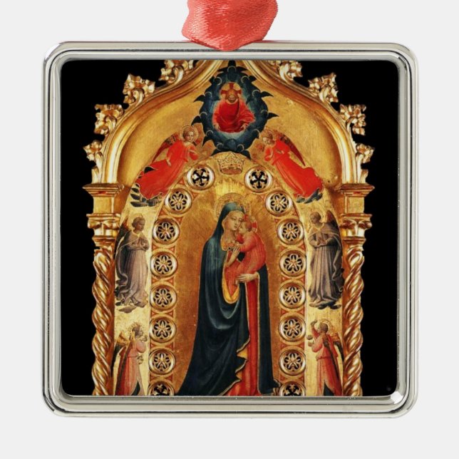 VIRGIN WITH CHILD AND ANGELS GOLD SACRED ART ICON METAL ORNAMENT (Front)