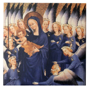 VIRGIN WITH CHILD AND ANGELS Medieval Diptych Ceramic Tile
