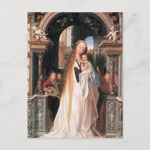 VIRGIN WITH CHILD AND ANGELS  Parchment Postcard