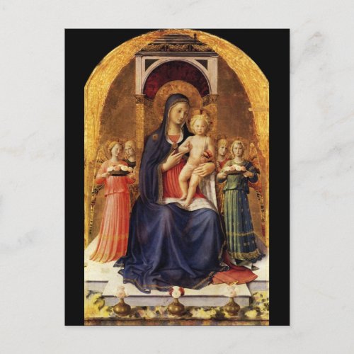 VIRGIN WITH CHILD AND ANGELS  parchment Postcard