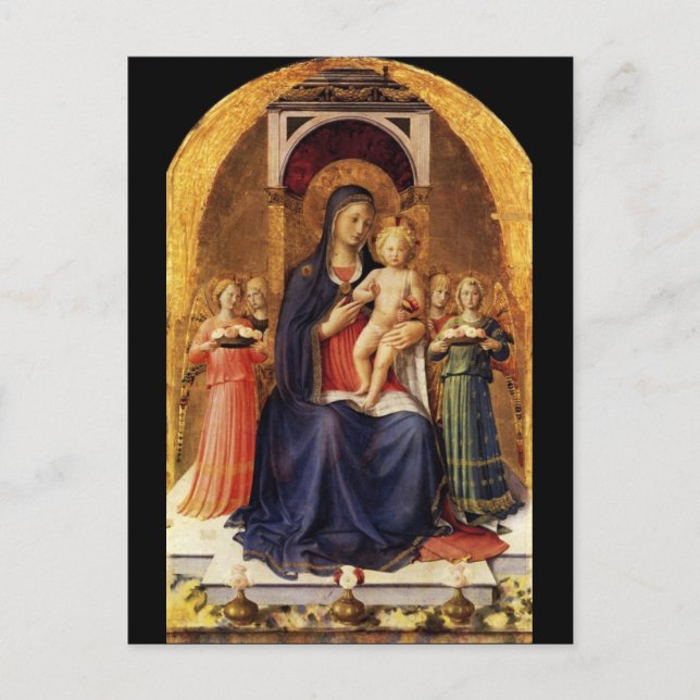 VIRGIN WITH CHILD AND ANGELS , parchment Postcard (Front)