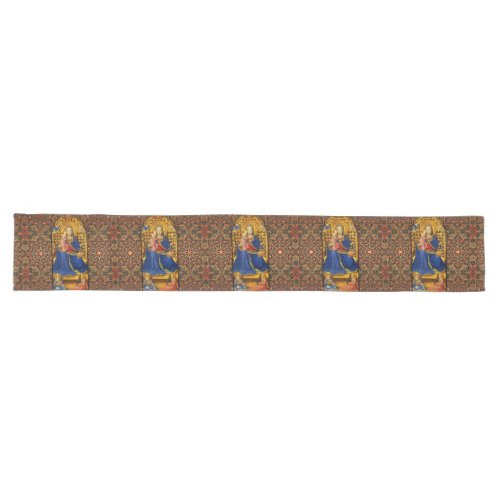 VIRGIN WITH CHILD AND ANGELS Red Blue Gold Xmas Long Table Runner