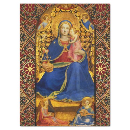 VIRGIN WITH CHILD AND ANGELS Red Blue Gold Xmas Tissue Paper
