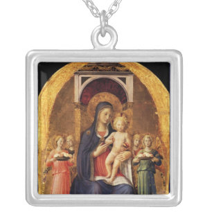 VIRGIN WITH CHILD AND ANGELS SILVER PLATED NECKLACE