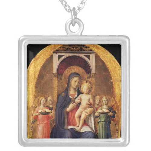 VIRGIN WITH CHILD AND ANGELS SILVER PLATED NECKLACE