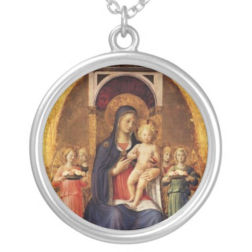 VIRGIN WITH CHILD AND ANGELS SILVER PLATED NECKLACE
