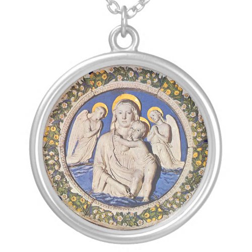 VIRGIN WITH CHILD AND ANGELS SILVER PLATED NECKLACE