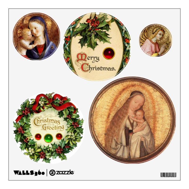 VIRGIN WITH CHILD AND FLORAL CHRISTMAS CROWNS WALL DECAL (Front)