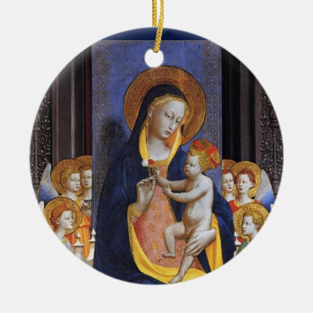 VIRGIN WITH CHILD AND SAINTS ,Blue Sapphire Ceramic Ornament (Front)