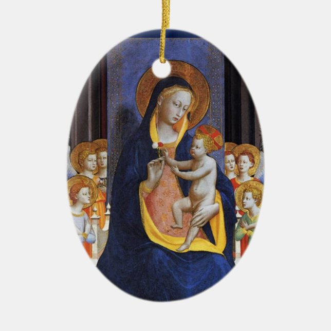VIRGIN WITH CHILD AND SAINTS ,Blue Sapphire Ceramic Ornament (Front)