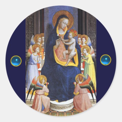VIRGIN WITH CHILD AND SAINTS Blue Sapphire Classic Round Sticker