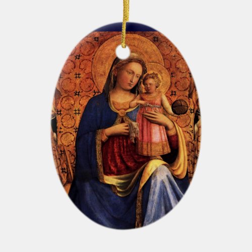 VIRGIN WITH CHILD AND SAINTS Blue Sapphire Gem Ceramic Ornament