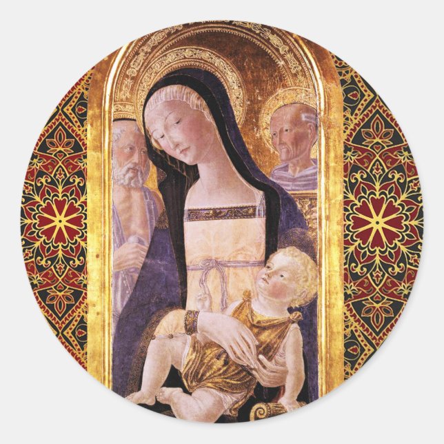 VIRGIN WITH CHILD AND SAINTS by Neroccio,Christmas Classic Round Sticker (Front)