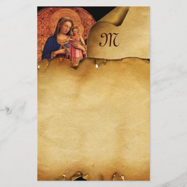 VIRGIN WITH CHILD AND SAINTS , Parchment Monogram Stationery (Front)