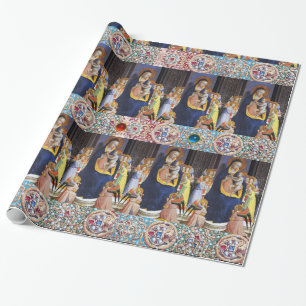 VIRGIN WITH CHILD AND SAINTS ,RED BLUE GEMSTONES WRAPPING PAPER