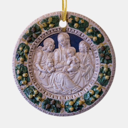 VIRGIN WITH CHILD AND SAINTS Round Blue Sapphire Ceramic Ornament