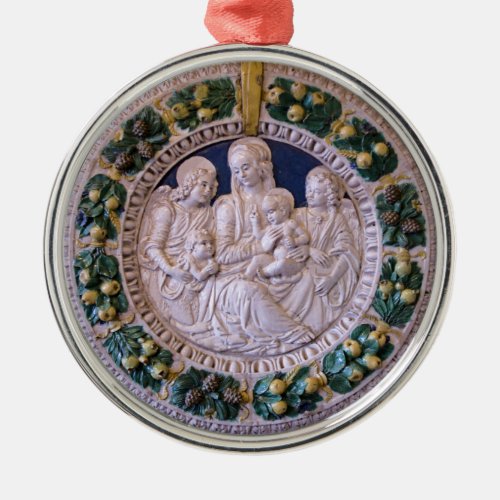 VIRGIN WITH CHILD AND SAINTS Round Blue Sapphire Metal Ornament