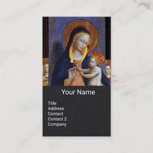 VIRGIN WITH CHILD ANGELS AND SAINTS Black Paper Business Card