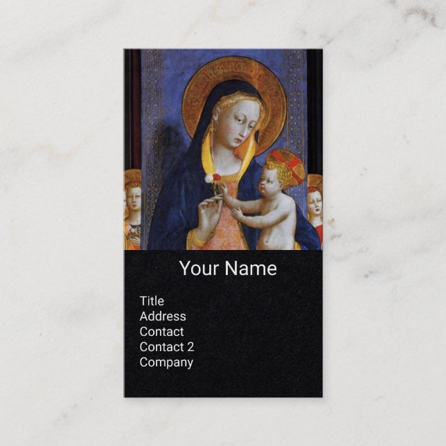 VIRGIN WITH CHILD ,ANGELS AND SAINTS Black Paper Business Card (Front)