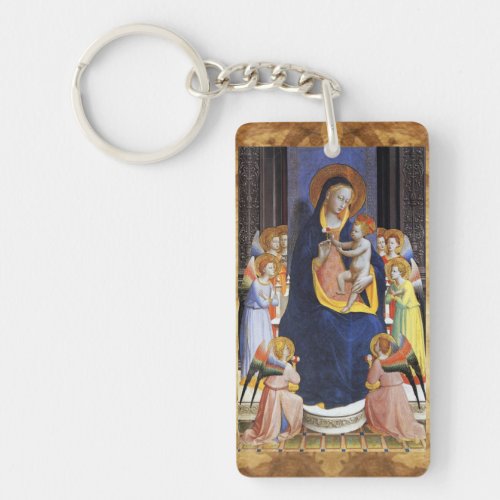 VIRGIN WITH CHILD ANGELS  AND SAINTS blue black Keychain