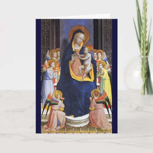 VIRGIN WITH CHILD ANGELS AND SAINTS Blue Sapphire Holiday Card