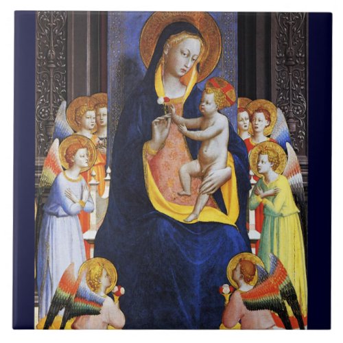 VIRGIN WITH CHILD ANGELS AND SAINTS Christmas Ceramic Tile