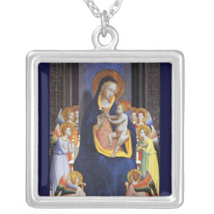 VIRGIN WITH CHILD,ANGELS AND SAINTS SILVER PLATED NECKLACE