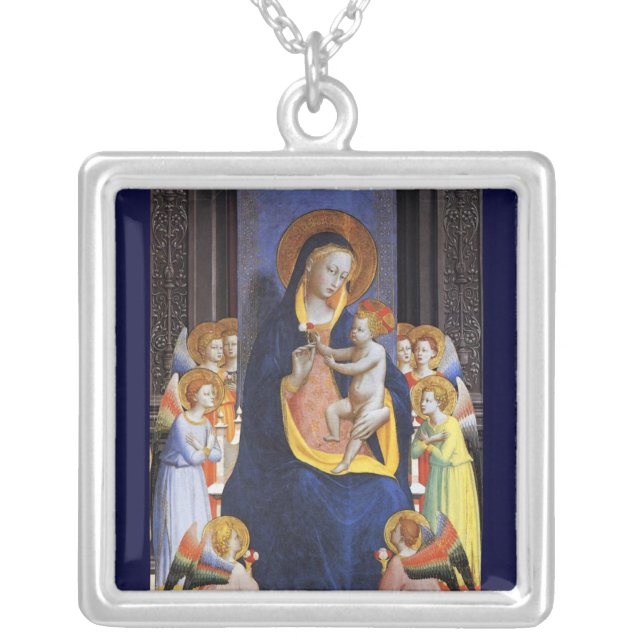 VIRGIN WITH CHILD,ANGELS AND SAINTS SILVER PLATED NECKLACE (Front)