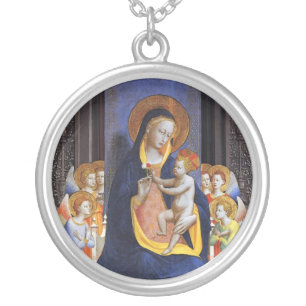 VIRGIN WITH CHILD,ANGELS AND SAINTS SILVER PLATED NECKLACE