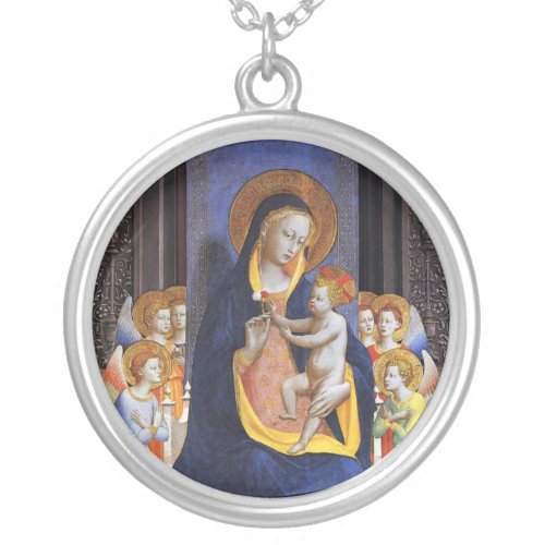VIRGIN WITH CHILDANGELS AND SAINTS SILVER PLATED NECKLACE
