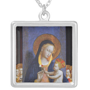 VIRGIN WITH CHILD,ANGELS AND SAINTS SILVER PLATED NECKLACE