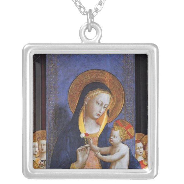 VIRGIN WITH CHILD,ANGELS AND SAINTS SILVER PLATED NECKLACE (Front)