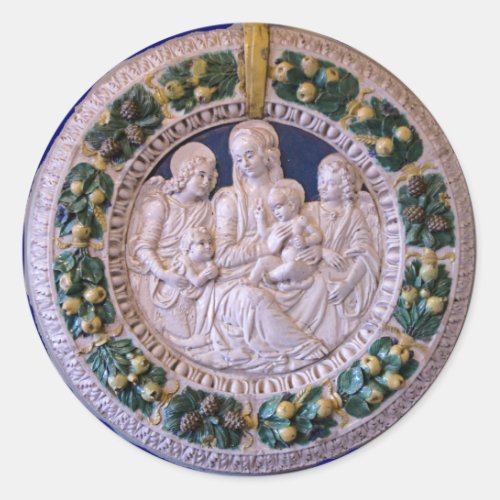 VIRGIN WITH CHILD ANGELS Floral Christmas Crown Classic Round Sticker