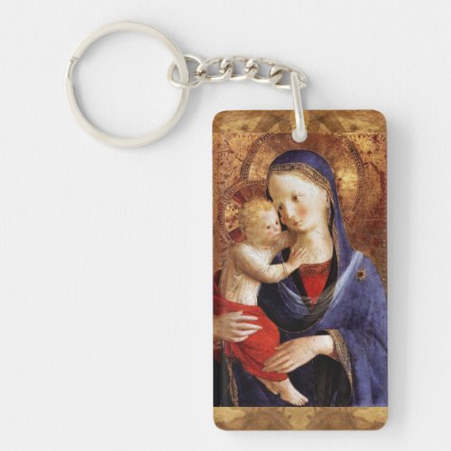 VIRGIN WITH CHILD Ave Maria Prayer Parchment Keychain