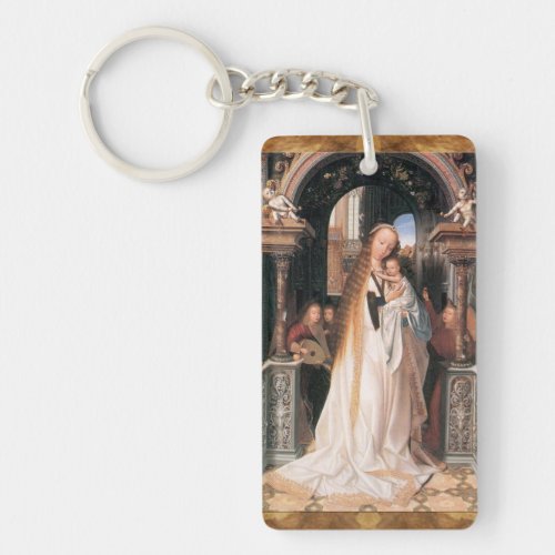 VIRGIN WITH CHILD Ave Maria Prayer Parchment Keychain