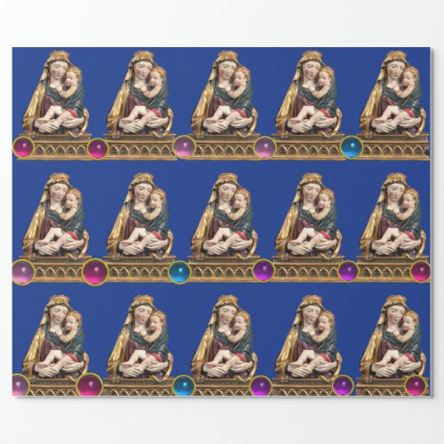 VIRGIN WITH CHILD Blue Christmas Wrapping Paper