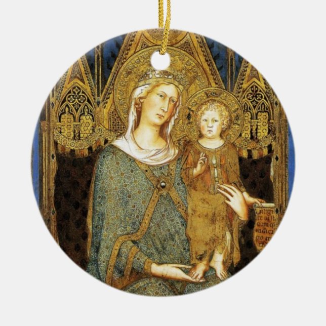 VIRGIN WITH CHILD  ,Blue Sapphire Ceramic Ornament (Front)