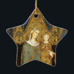 VIRGIN WITH CHILD  ,Blue Sapphire Ceramic Ornament<br><div class="desc">Maestà is a classic masterpiece of Italian late medieval painting .Simone Martini was a major figure In the development of early Italian Painting and greatly influenced the development of the International Gothic Style.Photography and digital treatment for better printing by Bulgan Lumini .Madonna with child in blue, brown, gold, yellow colors,...</div>
