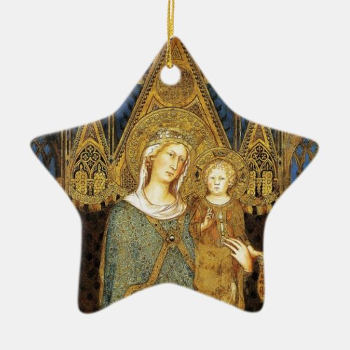 VIRGIN WITH CHILD  Blue Sapphire Ceramic Ornament