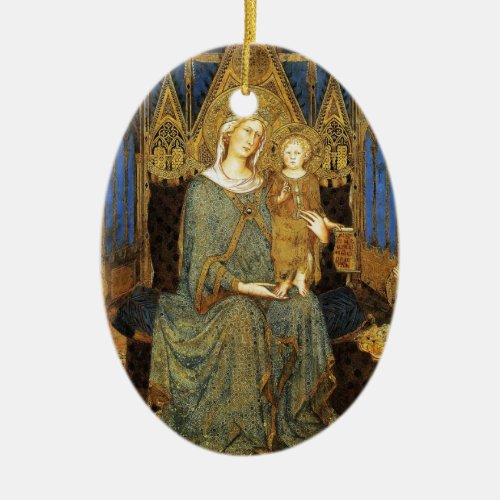 VIRGIN WITH CHILD  Blue Sapphire Ceramic Ornament